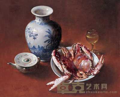 陆琦 有古瓮的双蟹 65×80cm